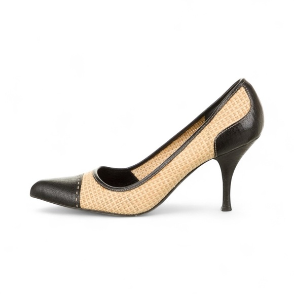 Prada Two-Tone Black and Tan Heels| Prada Heels| Black and Cream Prada Heels - Picture 3 of 10